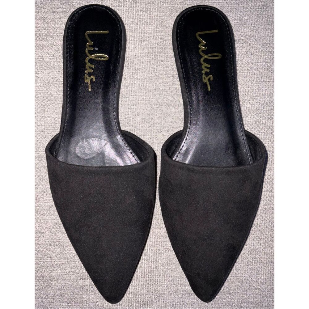 Lulus Lorena Black Suede Pointed Toe Slides size 8